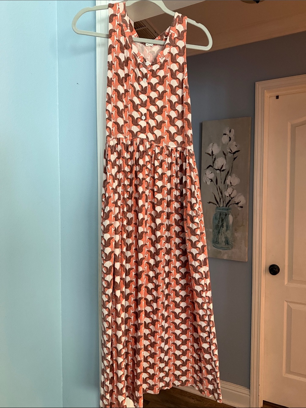 LOOK CLOSELY! Women's Sleeveless Maxi Dress in Rust & White. Equestrian lovers!